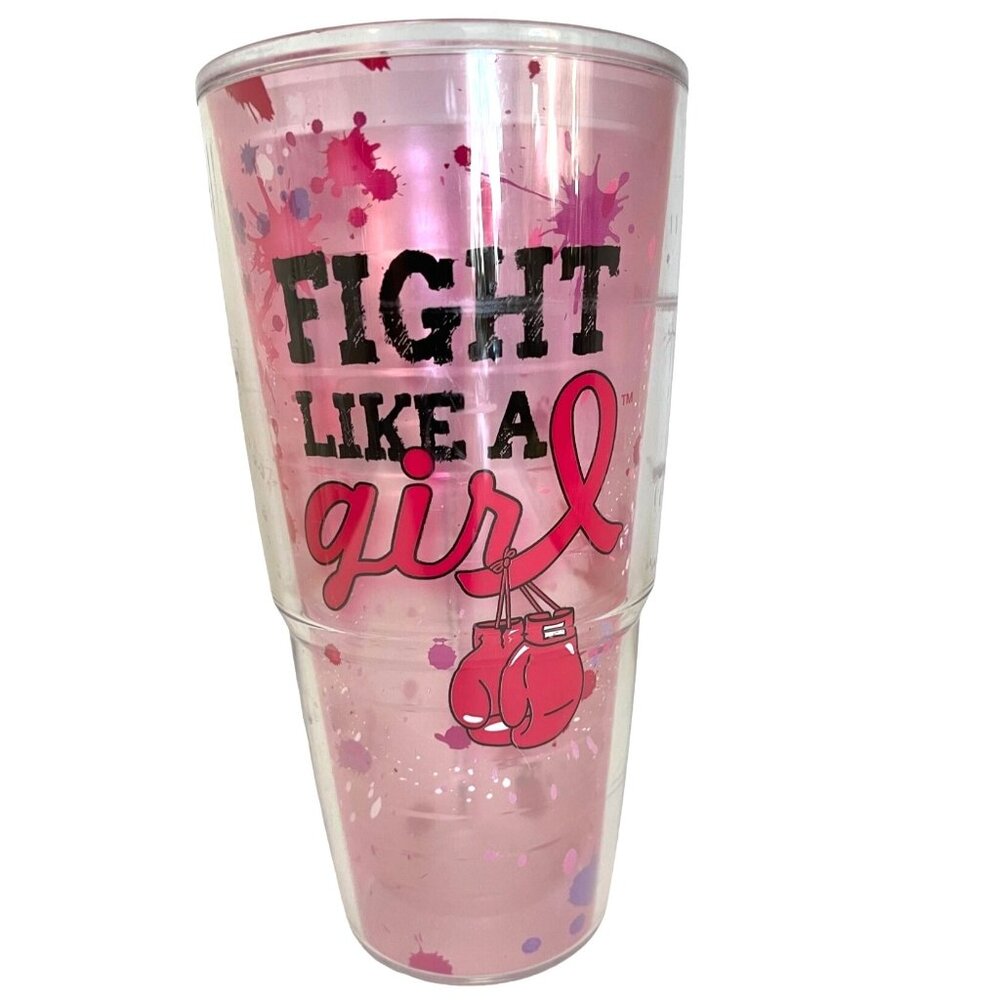 Pink Fight Like A Girl Breast Cancer Tervis Tumbler 24 oz with Pink Lid BPA-Free - Picture 3 of 11